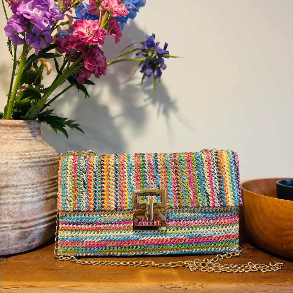 Rainbow Woven Clutch with chain